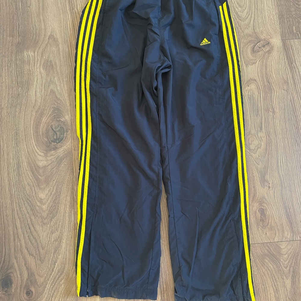Adidas Vintage Navy Blue Track Pants with Yellow Accents